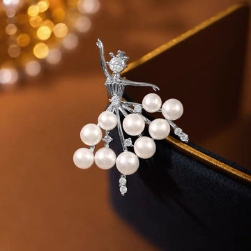 Ballerina-Inspired Brooch & Pendant | 10 Japanese Akoya Pearls · Dual-Wear Design
