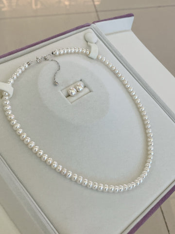 Freshwater Pearl Jewelry Set | Necklace + Stud Earrings · 5–6mm Near-Round Pearls · S925 Silver