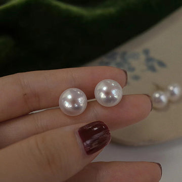 Lustrous Everyday Pearl Stud Earrings | 10.5–11mm Aurora Button Pearls · Near-Flawless · S925 Silver Posts