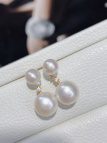 Double Pearl Stud Earrings | Natural Freshwater Pearls · Full S925 Silver Setting · Timeless Elegance
