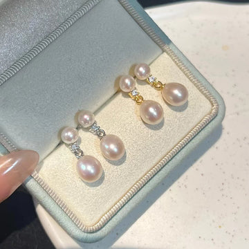 Teardrop Pearl Stud Earrings | 5–6mm Natural Freshwater Pearls · S925 Silver with Copper Plating · Minimal & Versatile