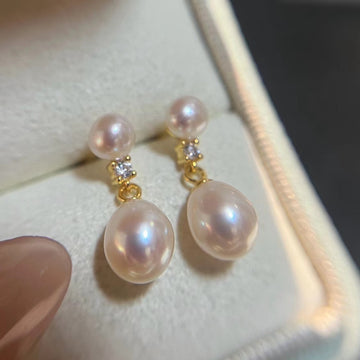 Boucles d'oreilles à tige en perles en forme de larme | Perles d'eau douce naturelles de 5 à 6 mm · Argent S925 plaqué cuivre · Minimalistes et polyvalentes