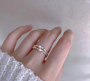 Crushed Silver Akoya Pearl Ring | 4–5mm Freshwater Pearl Band · Elastic Fit · Full S925 Silver