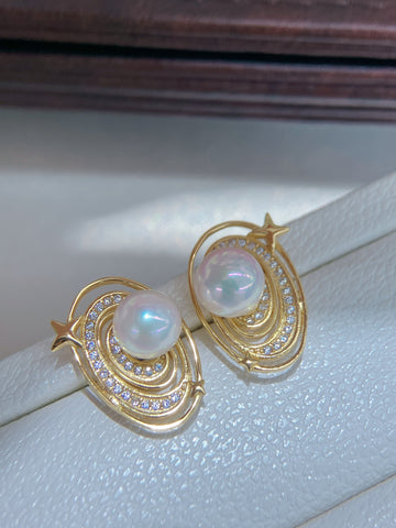 Galaxy Sparkle Series Akoya Pearl Earrings | 6–7mm Round Pearls · S925 Silver · Starlight Elegance
