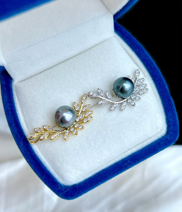 Pendentif Branche d'olivier | Perle de Tahiti 8–9 mm · Argent S925 · Options or et argent