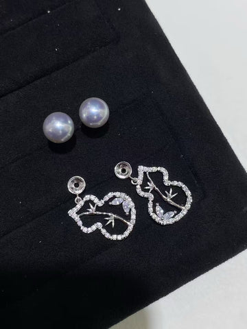 Natural Akoya Gourd Pearl Earrings | 6–7mm Gray Pearls · Detachable Design · Full S925 Silver