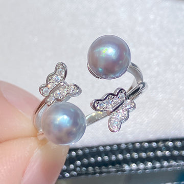 Bague double perle Akoya japonaise | 6–7 mm · Lustre élevé · Défauts minimes · Entièrement en argent S925