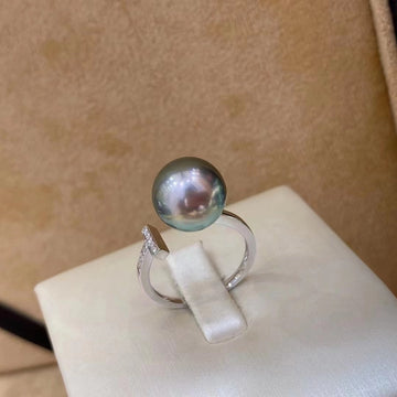T-Bar Open Ring | Adjustable Size · Tahitian Black Pearl · S925 Sterling Silver