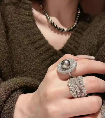 Tahitian Pearl Ring | 10–11mm · Oil-Sheen Luster · Adjustable · S925 Sterling Silver