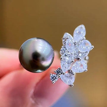 Tahitian Pearl Ring | 9–10mm · Near Round · Strong Luster · Thick S925 Sterling Silver