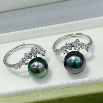Tahitian Pearl Ring | 10–11mm · Near Round · Strong Luster · Natural Color · Adjustable S925 Sterling Silver