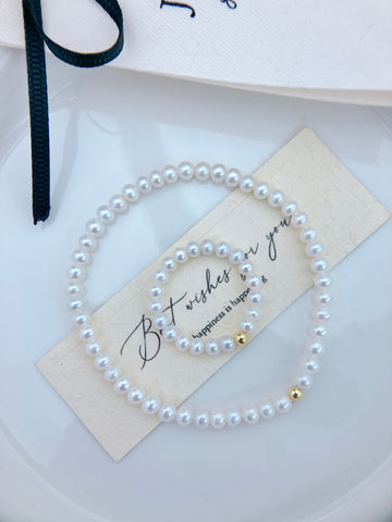 Mini Freshwater Pearl Bracelet & Ring Set | 3mm & 2mm Near-Round Pearls · Stretch Cord · Delicate Everyday Elegance