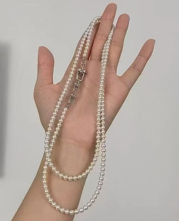 Freshwater Pearl Necklace | 85cm · 4–4.5mm · Double-Wrap · S925 Sterling Silver Horseshoe Clasp