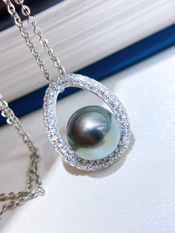 Tahitian Pearl Pendant | ~10mm · Saltwater · S925 Sterling Silver Setting