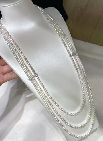 Freshwater Pearl Sweater Necklace | 80cm Outer Length · 3–4mm Near Round Pearls · 6-Strand Design