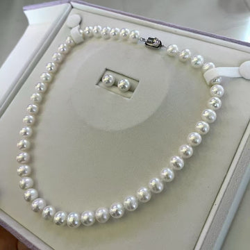 Freshwater Pearl Jewelry Set | 11–12mm Necklace & Earrings · Round · Strong Luster · Subtle Blemishes · S925 Sterling Silver