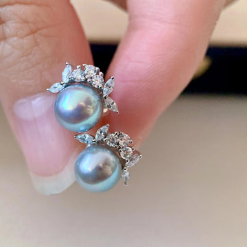 Akoya Pearl Stud Earrings | 7–8mm · Aurora Glow · S925 Sterling Silver