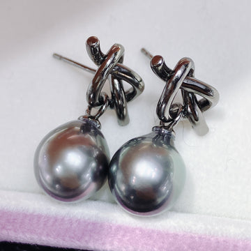 Tahitian Pearl Earrings | 9–10mm · Aurora Glow · Dark Series · Near Round · Subtle Blemishes · S925 Sterling Silver