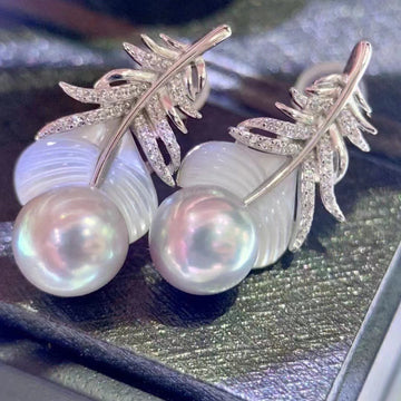 Akoya Pearl Feather Earrings | 6.5–7mm · White Shell Detail · S925 Sterling Silver