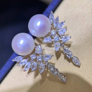 Snowflake Pearl Drop Earrings | 8–9mm Akoya Pearls · Round · Slightly Blemished · S925 Sterling Silver