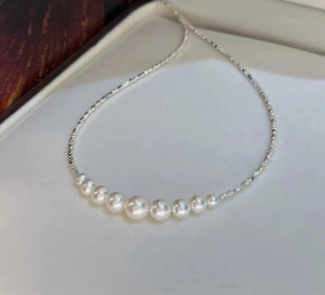 Freshwater Pearl Crescent Necklace | 3–8mm · Near-Round · High Luster · S925 Sterling Silver · Adjustable 40+5cm
