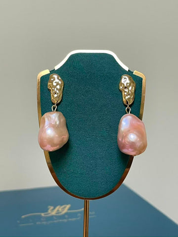 Champagne & Purple Baroque Pearl Drop Earrings | 13×15×24mm · Iridescent Glow · Bold Statement Design