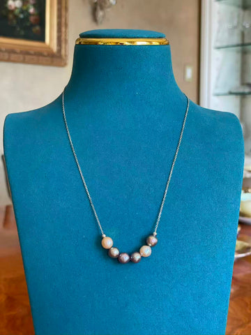 Freshwater Baroque Pearl Necklace | 6–7mm · Champagne & Purple Near-Round · High Luster · S925 Sterling Silver · Adjustable