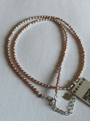 Collier de perles d'eau douce lavande sans nucléation | Perles ovales de 1,2 à 2,6 mm · Rang unique · Fermoir rallonge en argent S925