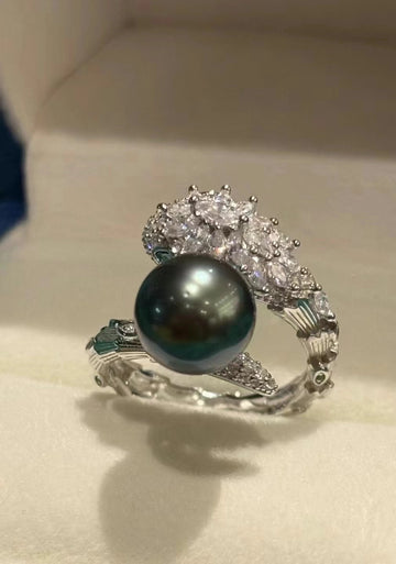 Snake Design Tahitian Pearl Ring | 9–10mm · Near Round · S925 Sterling Silver