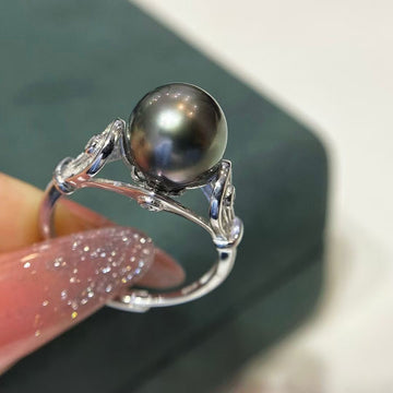 Tahitian Black Pearl Ring | 10mm · Strong Luster · S925 Sterling Silver