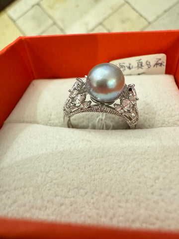 Akoya Pearl Adjustable Ring | 9–10mm · Strong Luster · Zircon-Set 925 Sterling Silver