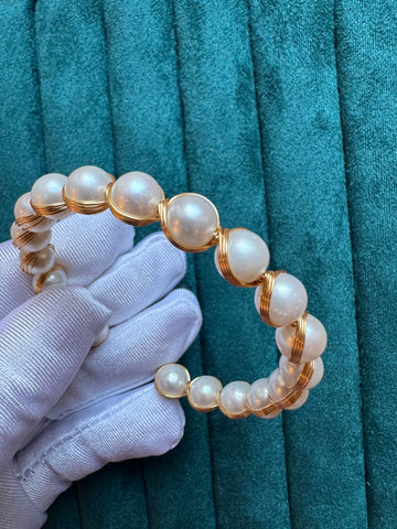 Freshwater Pearl Bangle | 6–7mm · Near Round · Fine Luster · Brushed Anti-Oxidation Metal