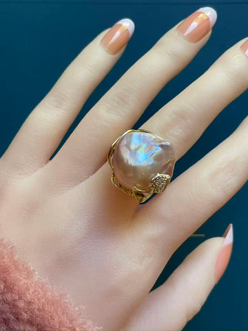 Baroque Freshwater Pearl Ring | Purple-Pink Tone · Adjustable · Tarnish-Resistant Metal · Random Shipment