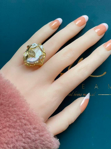 Baroque Freshwater Pearl Ring | Square Pearl · Adjustable · Tarnish-Resistant Metal · Random Shipment