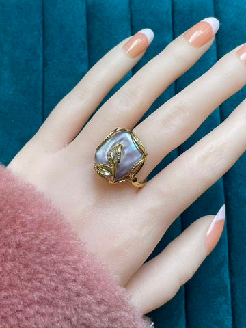 Baroque Freshwater Pearl Ring | Square Lavender Pearl · Adjustable · Tarnish-Resistant Metal