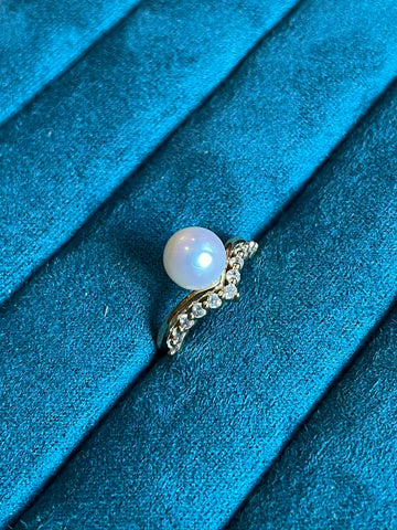 Freshwater Pearl Crown Ring | 8mm · Round · Bright Luster · Adjustable · Zircon-Set S925 Sterling Silver
