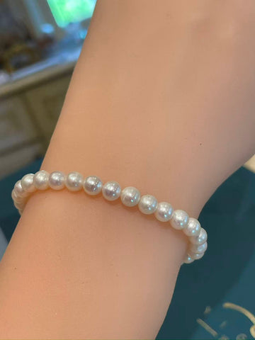 Freshwater Pearl Bracelet | 5–6mm · Nucleation-Free · White · Gold-Plated S925 Silver & Alloy