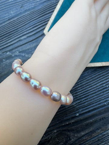 Freshwater Pearl Bracelet | 5.2–6.2mm · Oval · Lavender-Pink Mix · Strong Luster · S925 Sterling Silver · Adjustable Length