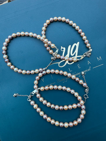 Freshwater Pearl Bracelet | ~5.4mm · Near Round · Lavender-Pink Mix · Strong Luster · S925 Sterling Silver · Adjustable · Random Shipment