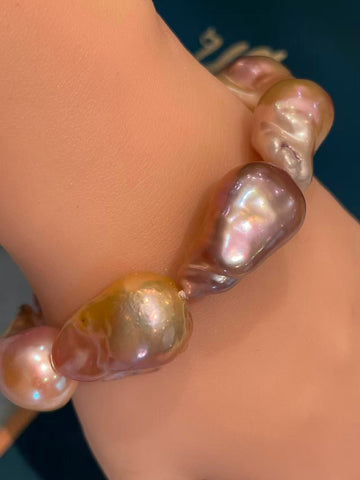 Baroque Freshwater Pearl Bracelet | 22cm · Lavender & Pink Iridescence · Near Flawless · Zircon & Anti-Oxidation Metal