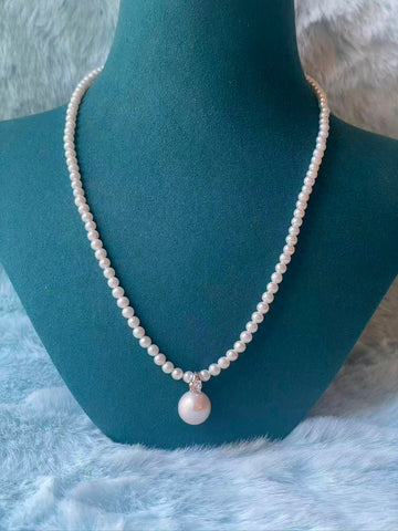 Freshwater Pearl Necklace with Drop Pendant | 4–4.5mm Pearls · 10–11mm Pendant · Sterling Silver Clasp