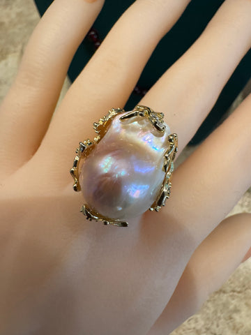 Baroque Pearl Ring | 19–20mm · Light Pink · Adjustable Alloy Band · Anti-Oxidation Finish