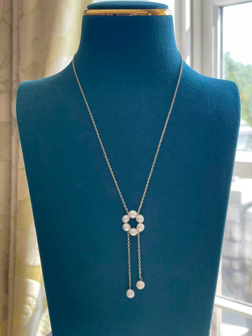 Freshwater Pearl Halo Necklace | 8 White Pearls · 4–5mm · Round · Flawless · Strong High Luster · 45cm Length · Adjustable