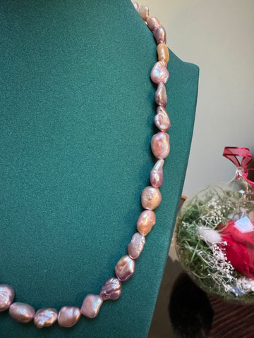 Keshi Multicolor Pearl Necklace | 6×8×11mm · Iridescent Pink-Purple Tones · Irregular Shape · High Luster · S925 Sterling Silver Adjustable Clasp