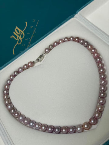 Freshwater Lavender Pearl Necklace | 8–9mm · Near-Round · Strong Luster · Smooth Surface · 40–41cm Length · S925 Sterling Silver Ingot Clasp