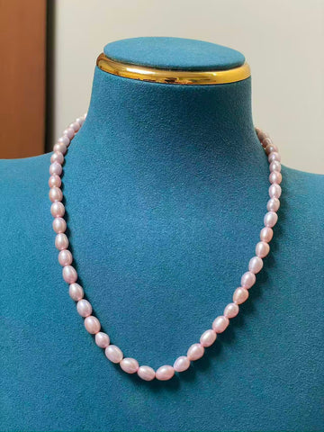Freshwater Lavender Pearl Necklace | 5×7mm · Oval Shape · Strong Luster · Smooth Surface with Natural Growth Lines · 42cm Length · S925 Sterling Silver Adjustable Clasp