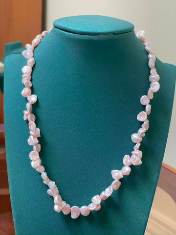 Freshwater Petal Pearl Necklace | 4×8mm Pink Petal Pearls · Strong Luster · Plum Blossom Alloy Setting · 41cm Length
