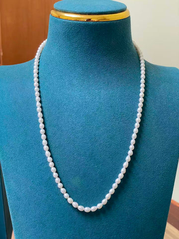 Freshwater Pearl Strand Necklace | 81 Pearls · 3×5mm Oval Shape · Thick Nacre · Smooth Surface · Strong Luster · 42.5cm Length · S925 Sterling Silver Adjustable Clasp