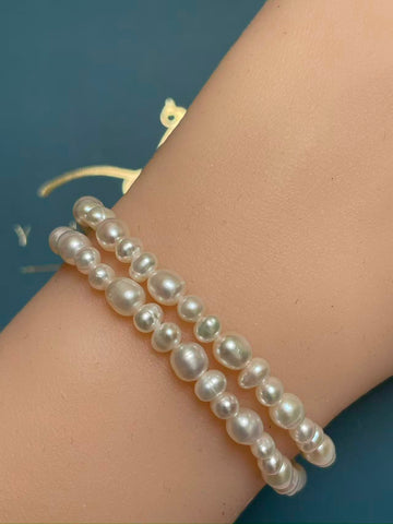 Freshwater Pearl Double-Strand Bracelet | 79 Pearls · 4–7mm · Irregular Oval Shape · Strong Luster · 19–20cm Length · Gold-Tone Butterfly Clasp