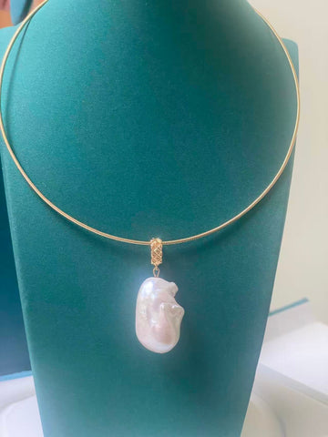 Freshwater White Baroque Pearl Choker | 16×25mm Pendant · Smooth Surface · High Luster · Universal Clasp · Anti-Tarnish Alloy · Adjustable 43cm Length